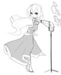  bare_shoulders boots cross-laced_footwear detached_sleeves eu03 hairband halterneck lace-up_boots long_hair megurine_luka microphone microphone_stand monochrome sketch solo vocaloid 