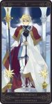  armor belt blonde_hair blue_eyes boots cape expressionless flynn_scifo greaves male motoko_(ambiy) rounded_corners scepter solo surcoat tales_of_(series) tales_of_vesperia tarot the_hierophant 