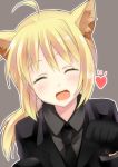  ahoge animal_ears cat_ears closed_eyes eyes_closed fate/zero fate_(series) gloves heart kemonomimi_mode kurot necktie open_mouth paw_pose ponytail saber smile solo 