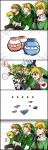  &lt;o&gt;&lt;o&gt; &lt;o&gt;_&lt;o&gt; /\/\/\ 4boys 5koma blonde_hair blue_eyes comic earrings fairy gaijin_4koma gloves hat heart highres jewelry link multiple_boys multiple_persona nintendo ocarina_of_time pointy_ears pot rupee rupees simple_background skyward_sword speech_bubble spoken_heart sword the_legend_of_zelda truth tunic twilight_princess weapon wind_waker 