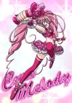  armpits blue_eyes character_name cure_melody dress frills happy heart houjou_hibiki long_hair magical_girl midriff miracle_belltier pink pink_dress pink_hair pink_legwear precure shoes solo suite_precure thigh-highs thighhighs toratora_(1972-08-30) twintails wrist_cuffs 