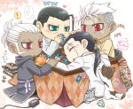  ahoge blush can card cat chibi drinking food formal fruit fullmetal_alchemist isaac_macdougal kagezakura kotatsu male miles multiple_boys ntm playing_card ponytail red_eyes scar scar_(fma) scar_(fullmetal_alchemist) senbei sleeping solf_j_kimblee suit table white_hair white_suit 