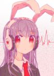 animal_ears bunny_ears bust headphones long_hair namie-kun necktie purple_hair red_eyes reisen_udongein_inaba solo touhou waveform 