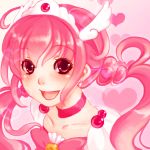  bowtie choker cure_happy hakuya_(colors) heart hoshizora_miyuki long_hair magical_girl pink pink_background pink_eyes pink_hair precure smile smile_precure! solo tiara twintails 