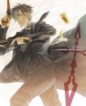  black_eyes black_hair casing_ejection character_name cigarette command_spell dual_wielding emiya_kiritsugu facial_hair fate/zero fate_(series) gun handgun highres kena long_coat male necktie shell_casing solo stubble thompson_contender title_drop trench_coat weapon white_background 
