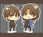  age_comparison brown_eyes brown_hair cassock chibi cross cross_necklace dual_persona fate/stay_night fate/zero fate_(series) jewelry kitasumaki kotomine_kirei male multiple_boys necklace young 