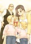  blonde_hair blush box child edward_elric family fullmetal_alchemist gift gift_box pai_(1111) trisha_elric van_hohenheim young 