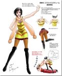  1girl bare_shoulders bed_sheet boots brown_eyes choking dress hand_on_hip hips kazama_asuka nagano_mamoru namco pants_under_skirt paul_phoenix pleated_skirt scarf short_hair skirt strangling striped tekken translation_request white_background 