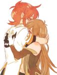  1girl blush brown_hair closed_eyes couple eyes_closed gloves heco6_6 hug long_hair luke_fon_fabre red_hair redhead tales_of_(series) tales_of_the_abyss tear_grants white_background 