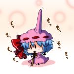  :3 bat_wings blue_hair blush bow brooch chibi detached_wings dress eating hat hat_bow hat_ribbon impaled jewelry mini_wings minigirl noai_nioshi pink_dress pocky remilia_scarlet ribbon short_hair sitting solo touhou what wings you're_doing_it_wrong |_| 