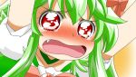  blush cure_peace ex-keine face fang green_hair kamishirasawa_keine open_mouth parody precure rebecca_(keinelove) rebecca_(naononakukoroni) red_eyes ribbon smile_precure! solo tears touhou 