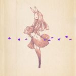  bunny bunny_ears bunny_tail closed_eyes dress flower furry long_hair monochrome petals photo pointy_ears redjuice solo spot_color tail traditional_media 