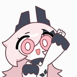  >_o 1girl :3 amedrama animated animated_gif arknights chibi chibi_only closed_mouth commentary_request dress highres korean_commentary long_hair long_sleeves looking_at_viewer one_eye_closed open_mouth pink_eyes pink_hair simple_background solo theresa_(arknights) white_background white_dress 