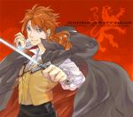  bad_id blue_eyes cape character_name godric_gryffindor harry_potter kena lion male ponytail red_hair redhead solo sword weapon 