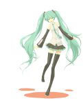  detached_sleeves green_eyes green_hair hatsune_miku headset long_hair necktie ojigi simple_background skirt solo thigh-highs thighhighs twintails very_long_hair vocaloid white_background 