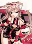  1girl animal_ears artist_request breasts car cat_ears cat_tail cleavage_cutout fujima_takuya holster lotus_(brand) motor_vehicle race_queen racequeen tail twintails vehicle 