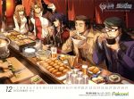  2012 4boys alex_dudley ao_no_kiseki arios_maclaine brown_hair calendar cecil_neues december eiyuu_densetsu enami_katsumi falcom feast food glasses guy_bannings hair_over_shoulder highres jacket multiple_boys noodles oden official_art ramen sergei_lou smile title_drop zero_no_kiseki 