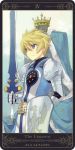  aqua_background armor blonde_hair blue_eyes flynn_scifo gradient gradient_background male motoko_(ambiy) rounded_corners shield solo surcoat sword tales_of_(series) tales_of_vesperia tarot the_emperor weapon white_background 