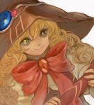  3838383 beryl_benito blonde_hair bowtie curly_hair face freckles hat holding long_hair looking_at_viewer smile solo tales_of_(series) tales_of_hearts witch_hat yellow_eyes 