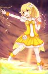  blonde_hair boots bowtie choker cure_peace double_v dress electricity kise_yayoi langod magical_girl pleated_skirt precure short_hair skirt smile smile_precure! solo v wrist_cuffs yellow_dress yellow_eyes 