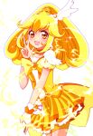  :d bike_shorts blonde_hair choker cure_peace dress electricity hair_ornament hairpin kise_yayoi long_hair magical_girl open_mouth precure shorts_under_skirt skirt smile smile_precure! solo touma_(halcyon13) v white_background yellow yellow_dress yellow_eyes 