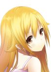  azunyan73 blonde_hair close-up face looking_back monogatari_(series) nisemonogatari oshino_shinobu pointy_ears solo yellow_eyes 