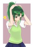  ascot blush green_eyes green_hair kamereon midorikawa_nao ponytail precure short_hair skirt smile_precure! solo tying_hair vest 