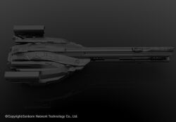  3d cannon commentary company_name copyright_notice english_commentary erich girls_frontline greyscale monochrome no_humans official_art scenery science_fiction shadow tagme weapon_focus 