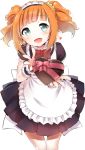  apron aqua_eyes bow chocolate cosplay cozyquilt green_eyes idolmaster looking_at_viewer maid maid_headdress open_mouth orange_hair short_hair smile solo takatsuki_yayoi twintails valentine 