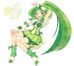  arm_up bike_shorts bow bowtie choker circlet cure_march dress green green_dress green_eyes green_hair long_hair magical_girl midorikawa_nao oota ponytail precure ribbon shoes shorts_under_skirt skirt smile smile_precure! solo tri_tails white_background wrist_cuffs 