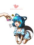  ^_^ all_fours blue_hair can cat_food chamupei closed_eyes eyes_closed hair_rings highres kaku_seiga miyako_yoshika open_mouth short_hair smile solo touhou 