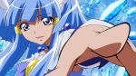  aoki_reika blue blue_background blue_eyes blue_hair brionac cure_beauty hair_tubes long_hair magical_girl outstretched_hand payot precure smile smile_precure! solo 
