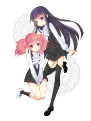  dress garter_straps inu_x_boku_ss long_hair midori_(green_tea) pink_eyes pink_hair purple_eyes roromiya_karuta school_uniform shirakiin_ririchiyo shoes short_hair thigh-highs thighhighs twintails uwabaki violet_eyes 