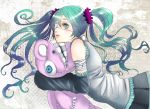  asanome bandage bandages detached_sleeves eyepatch green_eyes green_hair hatsune_miku long_hair solo stuffed_animal stuffed_toy teeth tsumi_to_batsu_(vocaloid) twintails vocaloid 