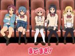  5girls black_hair blonde_hair blue_eyes blue_hair drill_hair hair_ornament hobunsha k-on! k-on!_movie kaname_madoka kyoto_animation long_hair mahou_shoujo_madoka_magica miki_sayaka pantyhose parody pink_eyes pink_hair popcorn publisher_connection sakura_kyouko school_uniform shaft_(studio) shiromizakana_(style) shirosato style_parody tomoe_mami translated twin_drills twintails yellow_eyes 