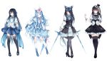  animal_ears black_hair blue_eyes blue_hair dress eyepatch gothic lolita_fashion long_hair original pantyhose red_eyes stari thigh-highs thighhighs white 