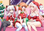  bare_shoulders belt black_legwear blue_eyes breasts cake christmas christmas_tree cleavage crop_top crossed_legs da_capo_ii drill_hair food fork fruit gift gloves hanasaki_akane hat kirisawa_tokito large_breasts legs legs_crossed long_hair midriff multiple_girls open_mouth orange_hair pink_hair red_eyes santa_costume santa_hat silver_hair sitting skirt snow snowman strawberry taut_shirt thigh-highs thighhighs tsukishima_koko twintails very_long_hair white_legwear winter yellow_eyes yukimura_anzu zettai_ryouiki 