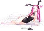  barefoot bowtie bunny_ears bunnysuit chibiibiru demon_tail detached_collar long_hair on_side original pink_eyes pink_hair tail twintails wink 