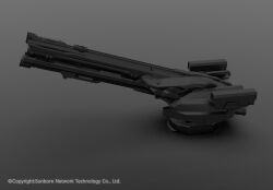  3d cannon commentary company_name copyright_notice english_commentary erich girls_frontline greyscale monochrome no_humans official_art scenery science_fiction shadow tagme weapon_focus 