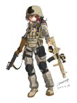  boots brown_hair dual_wielding gloves grenade_launcher gun hair_tubes hakurei_reimu helmet joggo knee_pads knife load_bearing_vest m4_carbine m79 m79_thumper mark_18_cqbr operator red_eyes rifle sling touhou weapon 