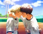  abe_takaya baseball_uniform black_hair brown_hair closed_eyes clothes_writing crutch da_kata eyes_closed face hands mihashi_ren multiple_boys ookiku_furikabutte spoilers sportswear tears 