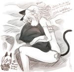  &gt;_&lt; animal_ears bare_shoulders bed bed_sheet cat_ears cat_tail character_name chibi closed_eyes dated eila_ilmatar_juutilainen eyes_closed long_hair lying monochrome multiple_girls on_side panties pillow pillow_hug ryou_(shirotsumesou) sanya_v_litvyak short_hair side-tie_panties sleeping strap_slip strike_witches tail title_drop underwear z 