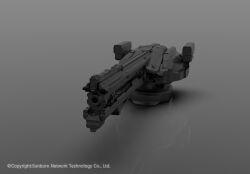  3d cannon commentary company_name copyright_notice english_commentary erich girls_frontline greyscale monochrome no_humans official_art scenery science_fiction shadow tagme weapon_focus 