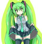  bad_id detached_sleeves green_eyes green_hair hatsune_miku headset long_hair necktie skirt skirt_hold smile solo thigh-highs thighhighs twintails very_long_hair vocaloid 