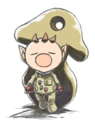  1boy big_nose brown_hair buttons closed_eyes full_body gloves hole male_focus naru_(wish_field) no_headwear olimar patch pikmin_(series) plasm_wraith pointy_ears red_gloves shadow short_hair simple_background slime_(creature) spacesuit straight-on very_short_hair walking white_background 
