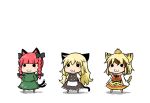  :3 animal_ears blonde_hair cat_ears cat_tail chibi haruka_akito harunatsu_akito kaenbyou_rin kemonomimi_mode kirisame_marisa multiple_girls red_hair redhead tail tiger_ears tiger_print tiger_tail toramaru_shou touhou 