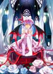  alternate_costume bat_wings blue_hair coffin dress elbow_gloves feet finger_to_mouth flower foreshortening gloves hakonekohime hands hat looking_at_viewer red_eyes remilia_scarlet rose short_hair sitting solo thigh-highs thighhighs touhou white_gloves white_legwear wings 
