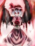  :o bat_wings flower hat holding holding_flower inobesion kotarou_(rakugaki_shirushi) large_wings looking_at_viewer open_mouth red_eyes red_rose remilia_scarlet rose short_hair silver_hair solo standing touhou wings wrist_cuffs 