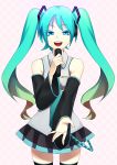  aqua_eyes bangs bare_shoulders colored_eyelashes detached_sleeves gradient_hair hama2224 hatsune_miku highres long_hair microphone miniskirt multicolored_hair open_mouth outstretched_hand skirt solo twintails vocaloid 