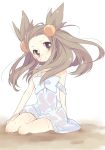  brown_eyes brown_hair dress hair_bobbles hair_ornament long_hair mikan_(pokemon) nakamura_sandayo pokemon pokemon_(game) pokemon_gsc see-through simple_background solo sweat twintails white_background 